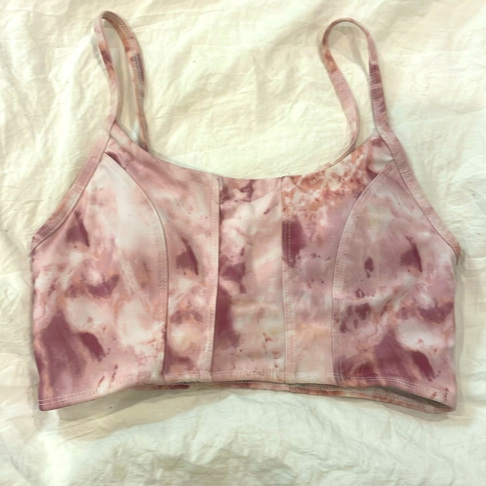 Women’s XS pink and purple “marble” sports bra